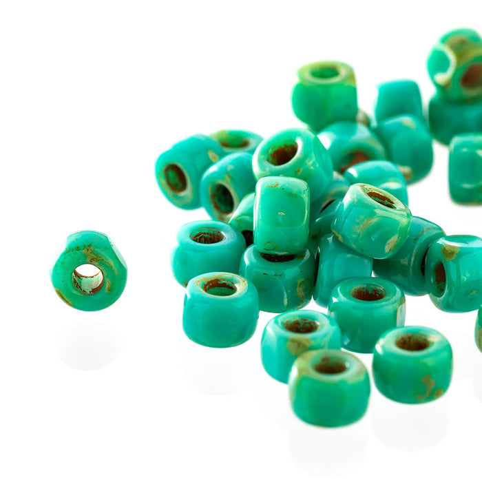 Matubo 3 Cut 6/0 Czech Glass Seed Beads in Turquoise-Silver Picasso 393-06-TE6313 - 1 Tube