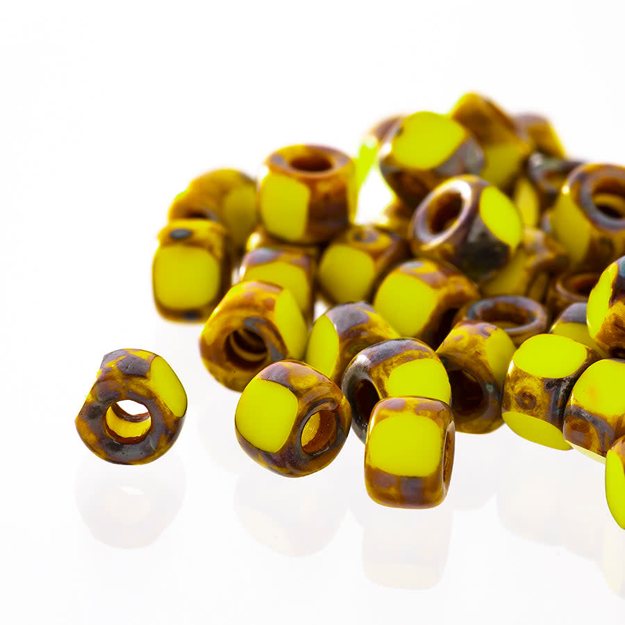 Matubo 3 Cut 6/0 Czech Glass Seed Beads in Opaque Yellow Picasso 393-06-T8312 - 1 Tube
