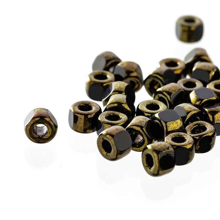 Matubo 3 Cut 6/0 Czech Glass Seed Beads in Metallic Green