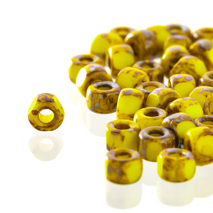 Matubo 3 Cut 6/0 Czech Glass Seed Beads in Opaque Yellow - Silver Picasso 393-06-TE8312 - 1 Tube