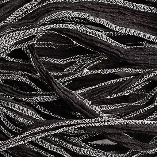 Hand-Dyed Silk Ribbon, 20mm Wide, Jet Black with Metallic Silver Edges (32-36 Inch Strand)