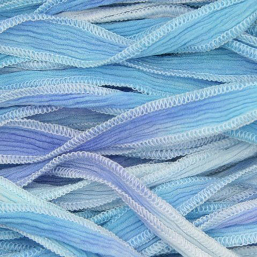 Hand-Dyed Silk Ribbon, 20mm Wide, Blue and White Blend (32-36 Inch Strand)