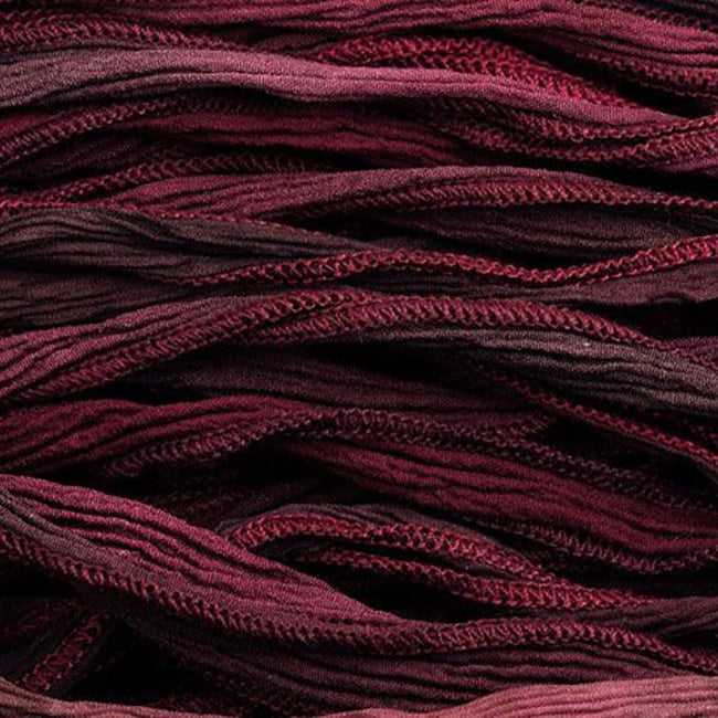 Hand-Dyed Silk Ribbon, 20mm Wide, Burgundy Red Blend (32-36 Inch Strand)