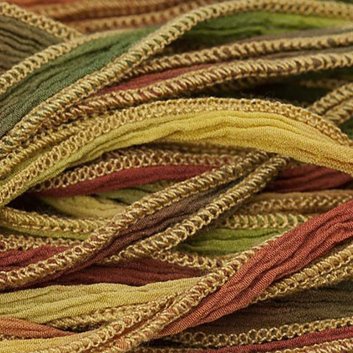 Hand-Dyed Silk Ribbon, 20mm Wide, Autumn Leaves Orange Blend (32-36 Inch Strand)