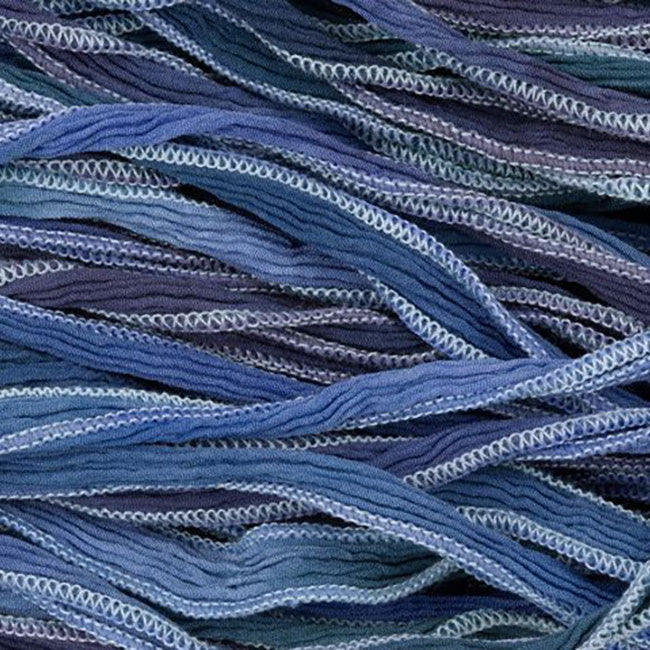 Hand-Dyed Silk Ribbon, 20mm Wide, Multi Blue Blend (32-36 Inch Strand)