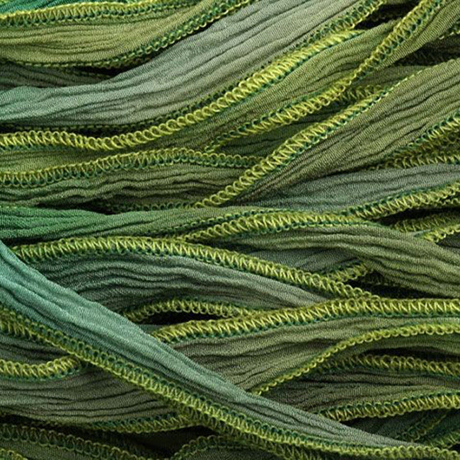 Hand-Dyed Silk Ribbon, 20mm Wide, Multi Green Blend (32-36 Inch Strand)