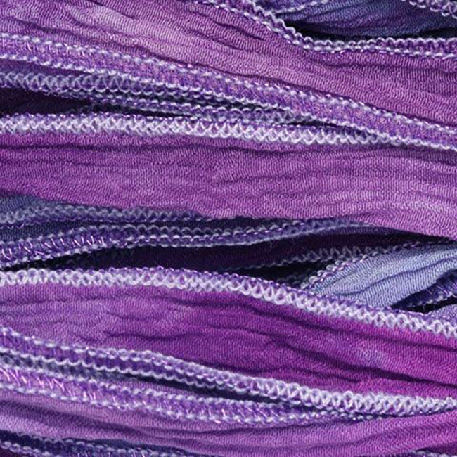 Hand-Dyed Silk Ribbon, 20mm Wide, Multi Purple Blend (32-36 Inch Strand)