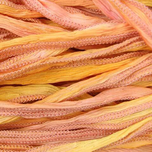 Hand-Dyed Silk Ribbon, 20mm Wide, Pineapple Yellow/Pink Blend (32-36 Inch Strand)