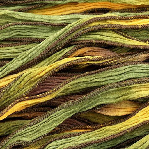 Hand-Dyed Silk Ribbon, 20mm Wide, Sunflower Yellow/Green Blend (32-36 Inch Strand)