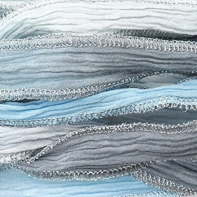 Hand-Dyed Silk Ribbon, 20mm Wide, Blue/Grey Blend with Metallic Silver Edges (32-36 Inch Strand)