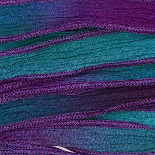 Hand-Dyed Silk Ribbon, 20mm Wide, Teal Blue/Purple Blend (32-36 Inch Strand)