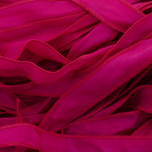 Hand-Dyed Habotai Silk Ribbon, 20mm Wide, Fuchsia Pink (32-36 Inch Strand)