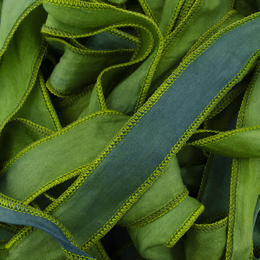Hand-Dyed Habotai Silk Ribbon, 20mm Wide, Green/Blue Blend (32-36 Inch Strand)