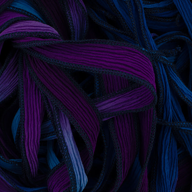 Hand-Dyed Silk Ribbon, 20mm Wide, Orchid Purple/Blue Blend (32-36 Inch Strand)