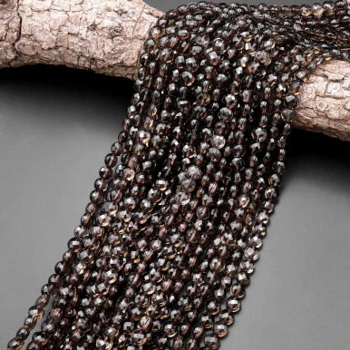 Natural Smoky Quartz 8mm Faceted Coin Bead Strand