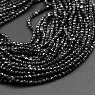 Natural Black Spinel 4mm Faceted Round Bead Strand