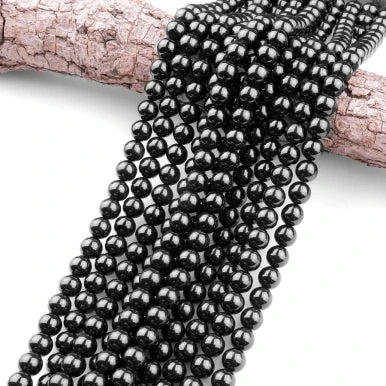 Natural Black Spinel 4mm Smooth Round Bead Strand