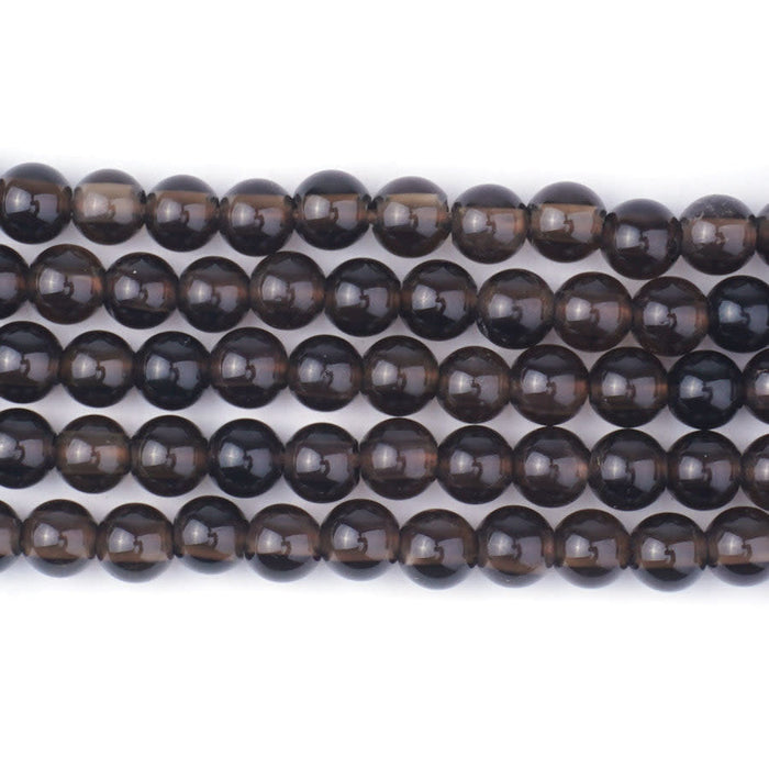 Smoky Quartz 6mm Round Large Hole Beads - 8 Inch