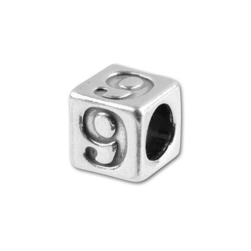 Number Bead, Large Hole Cube Number '9' 5.6mm, Sterling Silver (1 Piece)