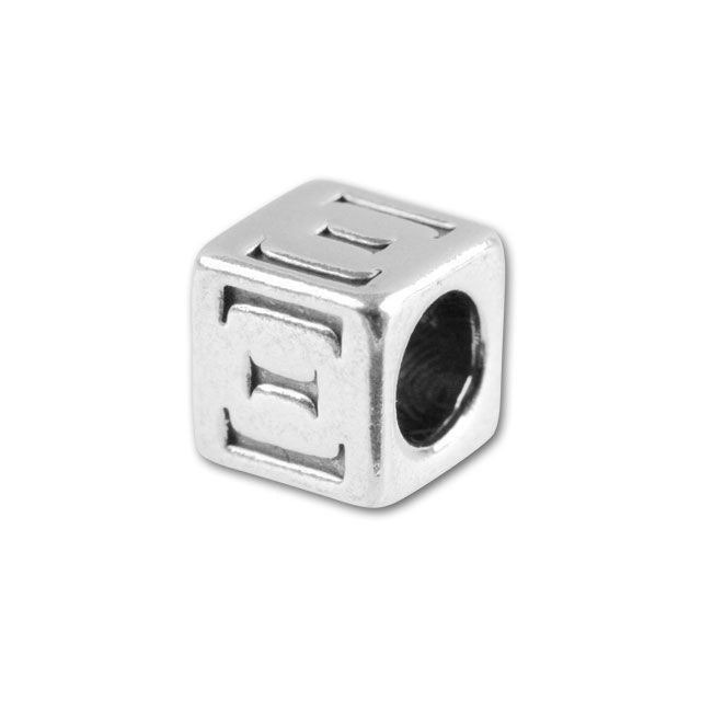 Greek Letter Bead, Large Hole Cube 'Xi' 5.6mm, Sterling Silver (1 Piece)
