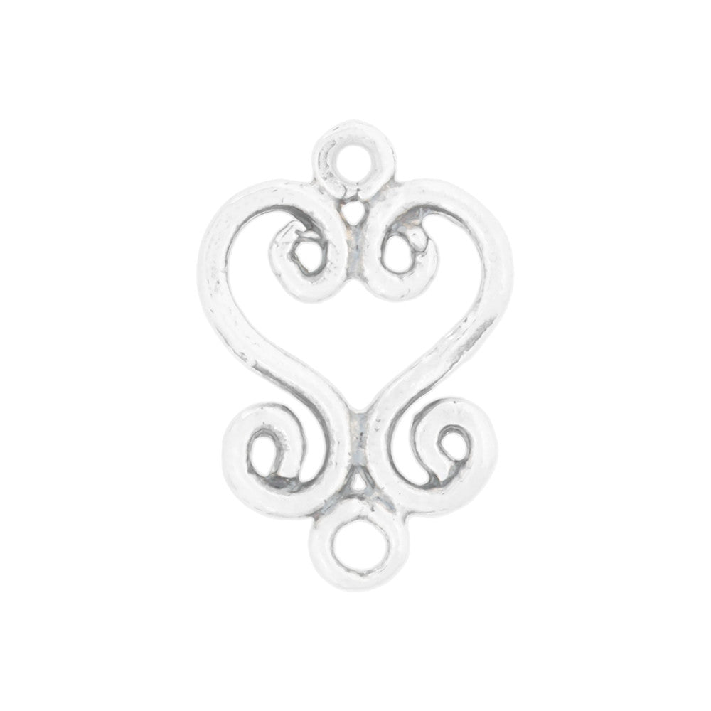 Connector Link, Scroll Heart 14x9.5mm, Sterling Silver (1 Piece