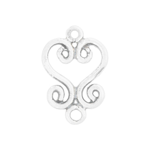 Connector Link, Scroll Heart 14x9.5mm, Sterling Silver (1 Piece)