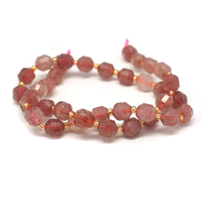 Dakota Stones Strawberry Quartz 8mm Faceted Energy Prism - 15-16 Inch Bead Strand