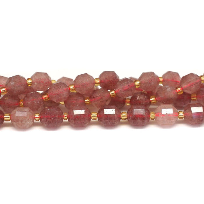 Dakota Stones Strawberry Quartz 8mm Faceted Energy Prism - 15-16 Inch Bead Strand