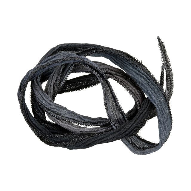 Hand-Dyed Silk Ribbon, 20mm Wide, Black/Grey Blend (32-36 Inch Strand)