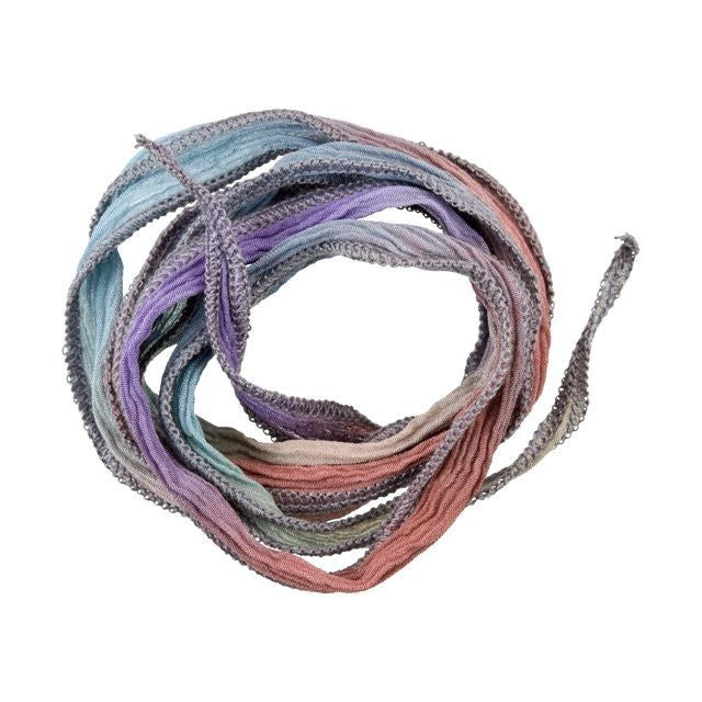 Hand-Dyed Silk Ribbon, 20mm Wide, Kaleidoscope Rainbow Blend (32-36 Inch Strand)