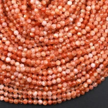Natural Sunstone 4mm Micro-Faceted Round Bead Strand - AAA Grade