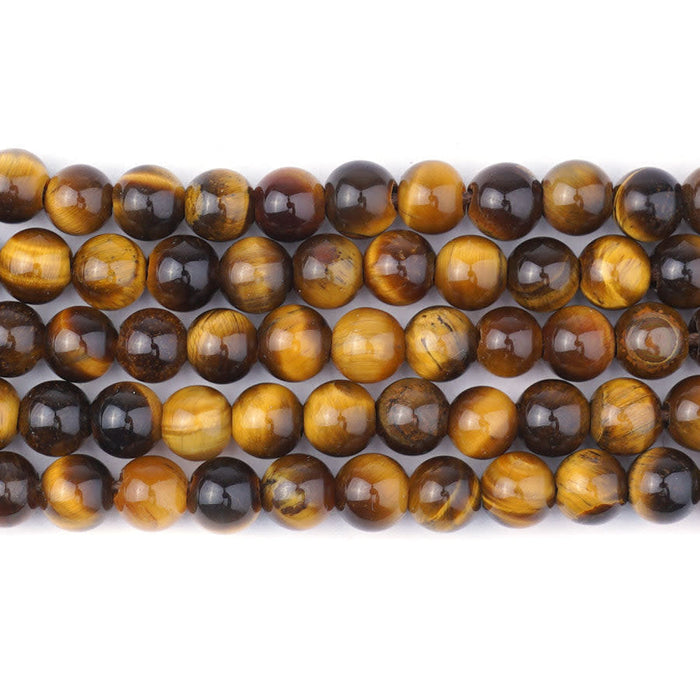 Tiger Eye Yellow 6mm Round Large Hole Beads - 8 Inch