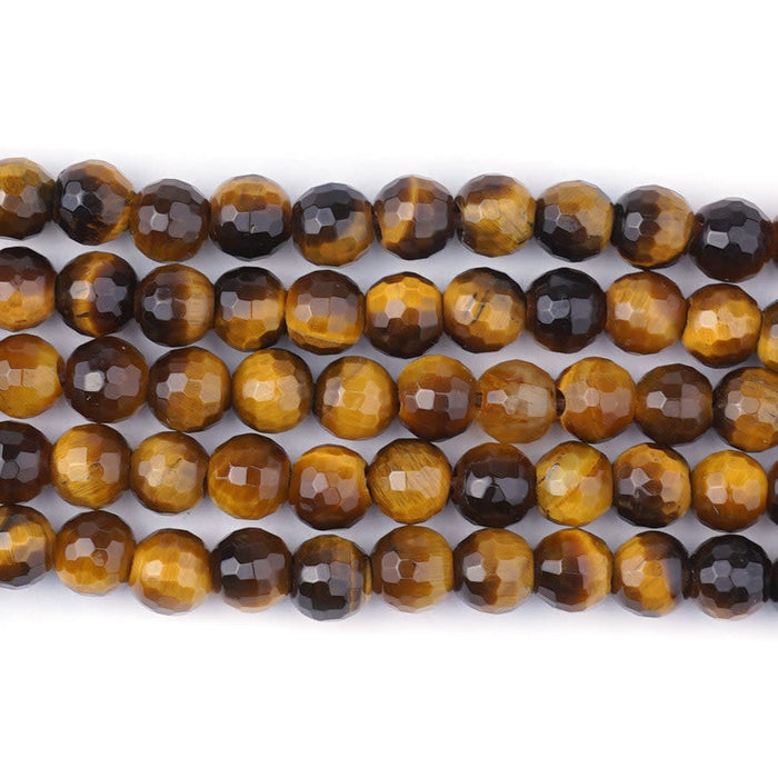 Tiger Eye Yellow 6mm Round Faceted Large Hole Beads - 8 Inch