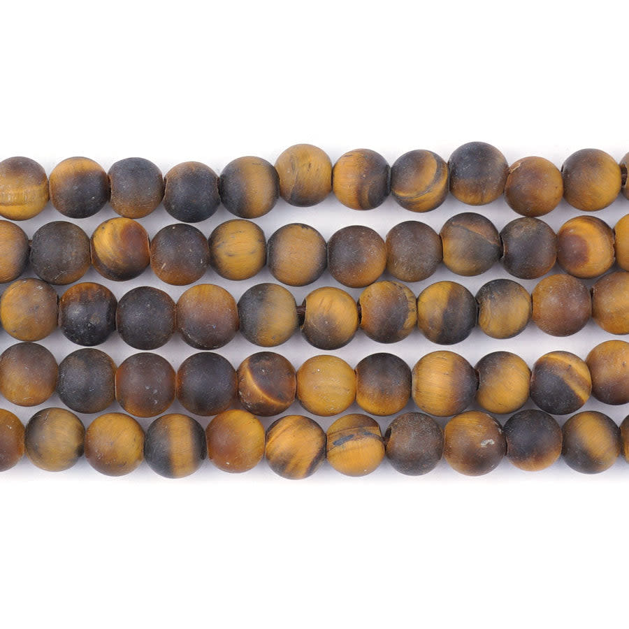 Tiger Eye Natural 6mm Round Large Hole Beads - 8 Inch