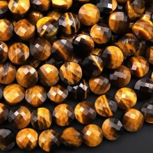 Natural Tiger's Eye 8mm Faceted Coin Bead Strand - AAA Grade
