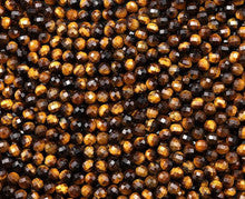 Natural Tiger's Eye 2mm Faceted Round Bead Strand - AAA Grade