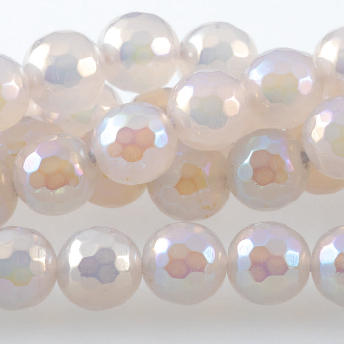 White Agate 8mm Rainbow Plated Round Faceted - Limited Editions