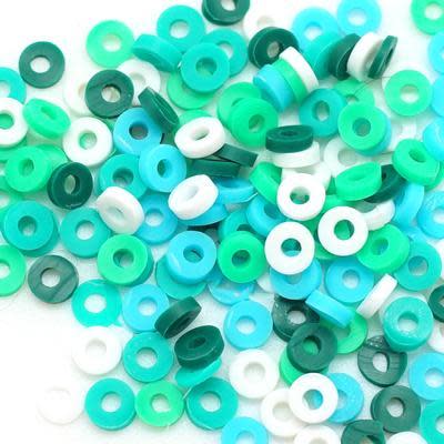 4mm Vinyl/Vulcanite Heishi Beads - Mixed Colors (Green)