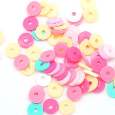 6mm Vinyl/Vulcanite Heishi Beads - Mixed Colors (Pink)
