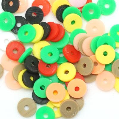 6mm Vinyl/Vulcanite Heishi Beads - Mixed Colors (Orange Green)