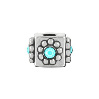 Aquamarine Rhinestone Cube Bead for 2mm Leather