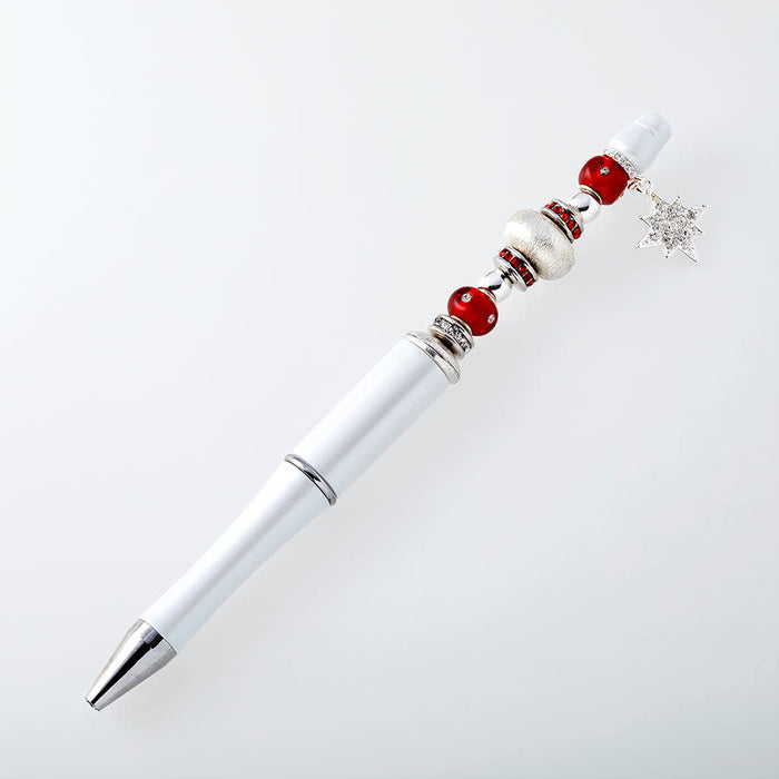 Beads with Bead Pen Kit - Red and Silver Beads with Rhinestone Star Charm with White Pen - Limited Edition