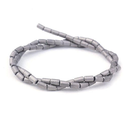 5mm Metallic Silver Matte Glass Tube Beads