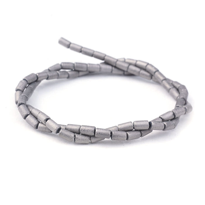 5mm Metallic Silver Matte Glass Tube Beads
