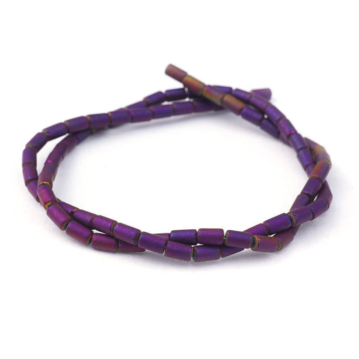 5mm Metallic Purple Matte Glass Tube Beads
