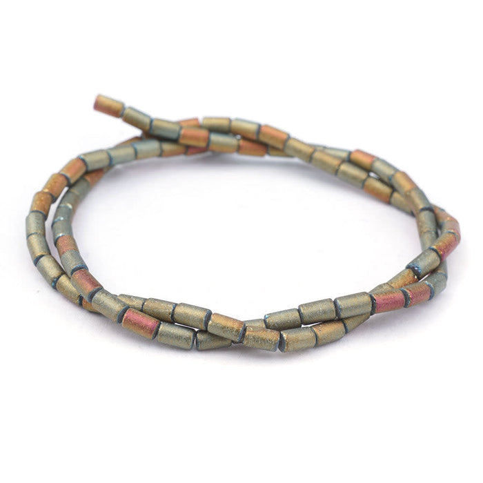 5mm Metallic Rainbow Red Matte Glass Tube Beads