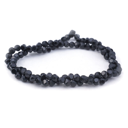 4mm Metallic Black Matte Round 6 Dot Glass Beads
