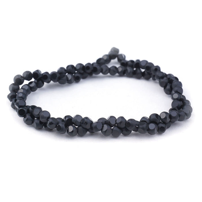 4mm Metallic Black Matte Round 6 Dot Glass Beads