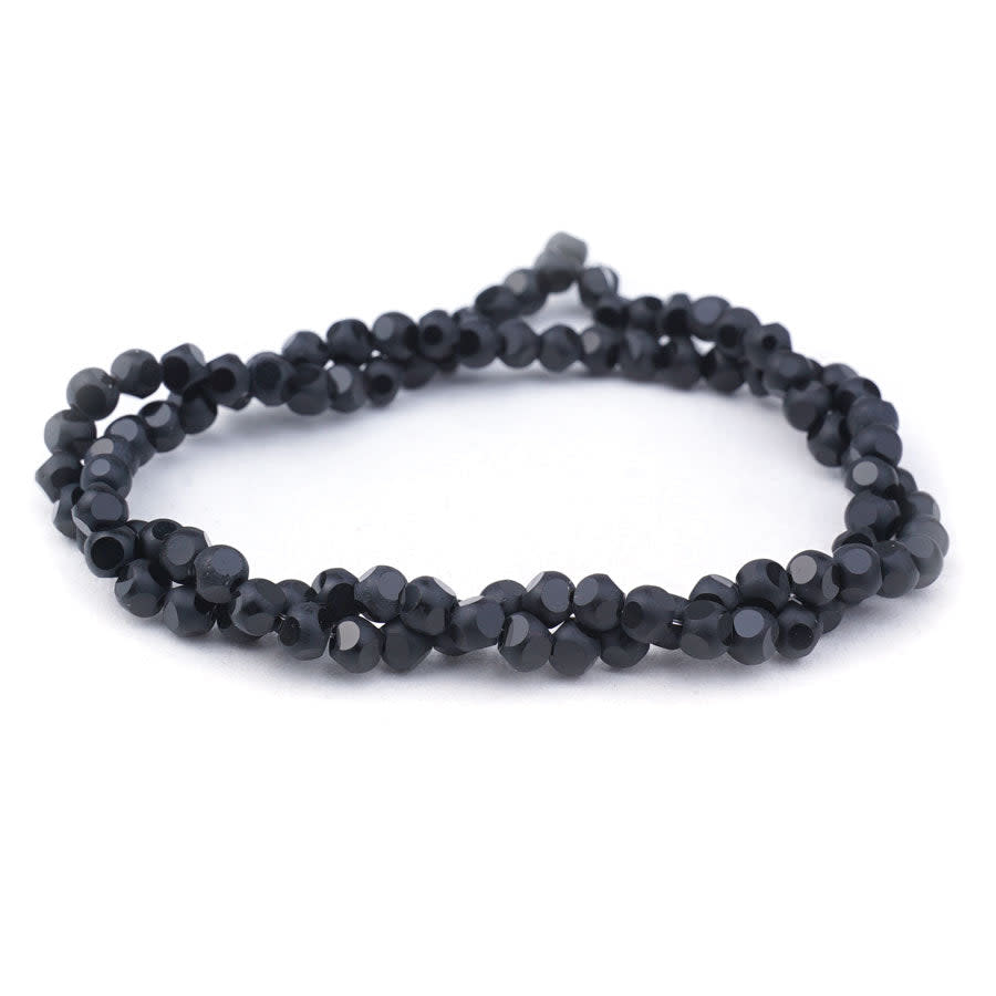 4mm Metallic Black Matte Round 6 Dot Glass Beads