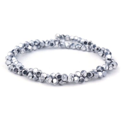 4mm Metallic Silver Matte Round 6 Dot Glass Beads